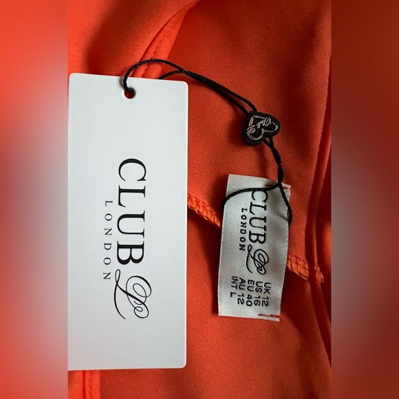 NWT ORANGE ASOS CLUB L LONDON ONE SHOULDER  FRILL MIDI DRESS  L/16 - Picture 5 of 6